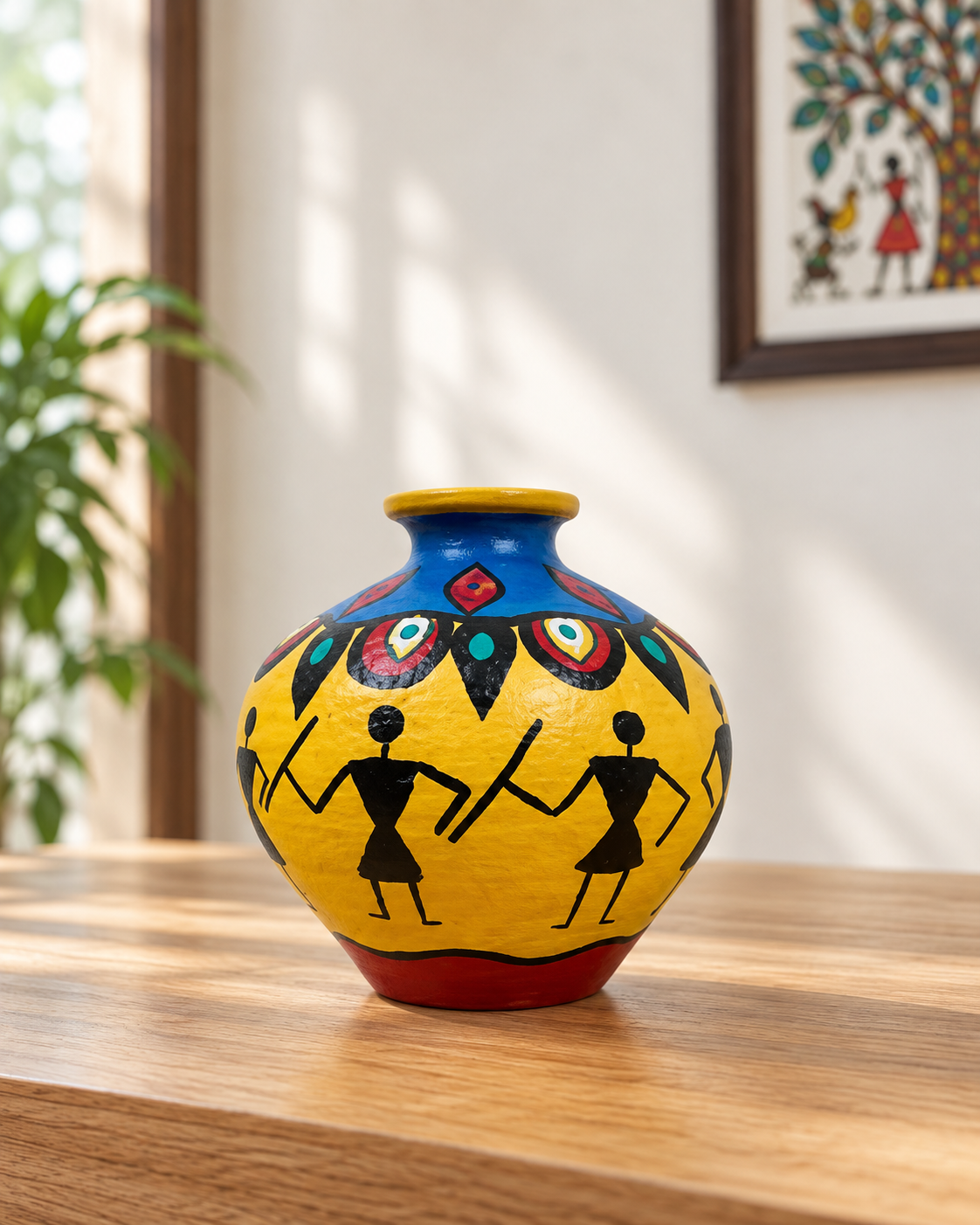 Hand-Painted Warli Art Terracotta Decorative Pot