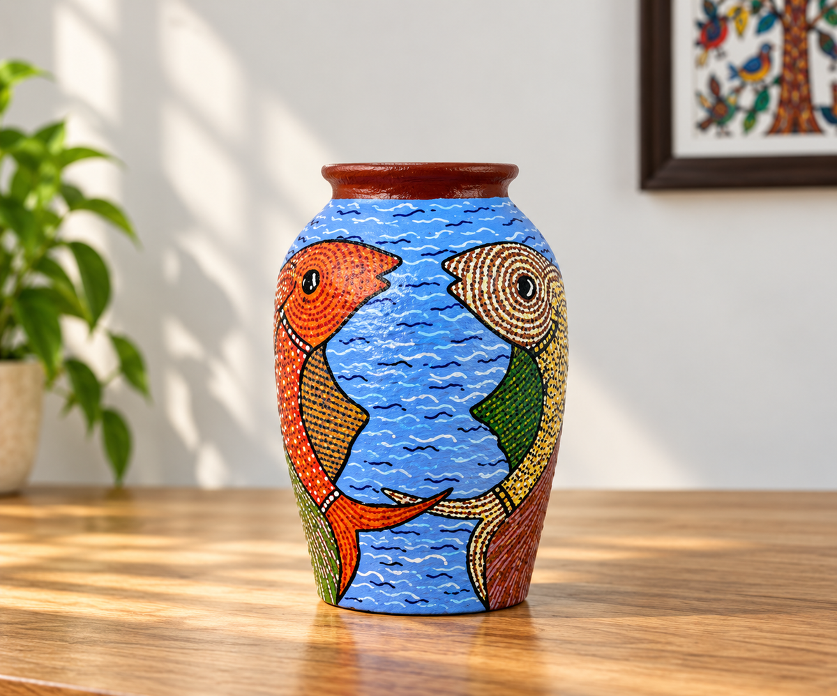 Hand-Painted Gond Art Terracotta Decorative Vase