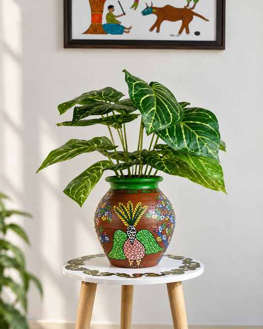 Hand-Painted Gond Art Terracotta Decorative Pot