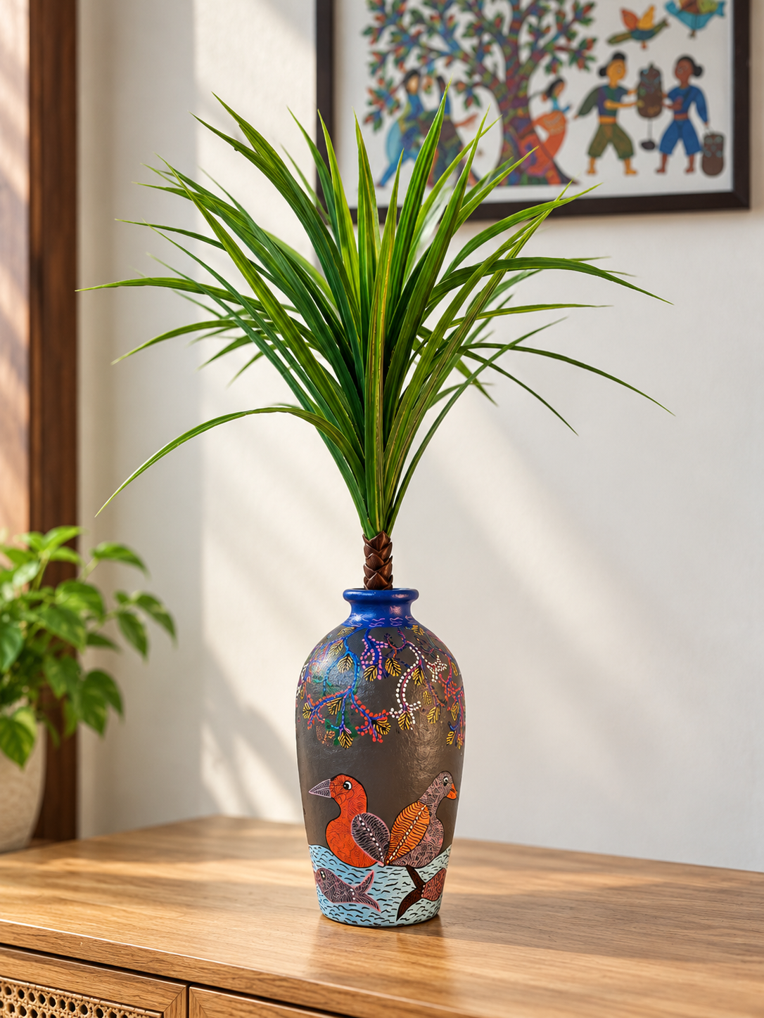 Hand-Painted Gond Art Terracotta Decorative Vase&nbsp;