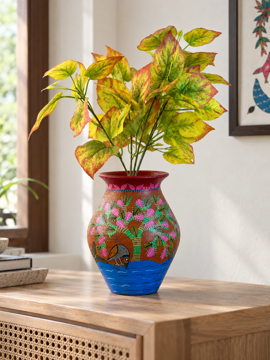 Hand-Painted Gond Art Terracotta Decorative Vase