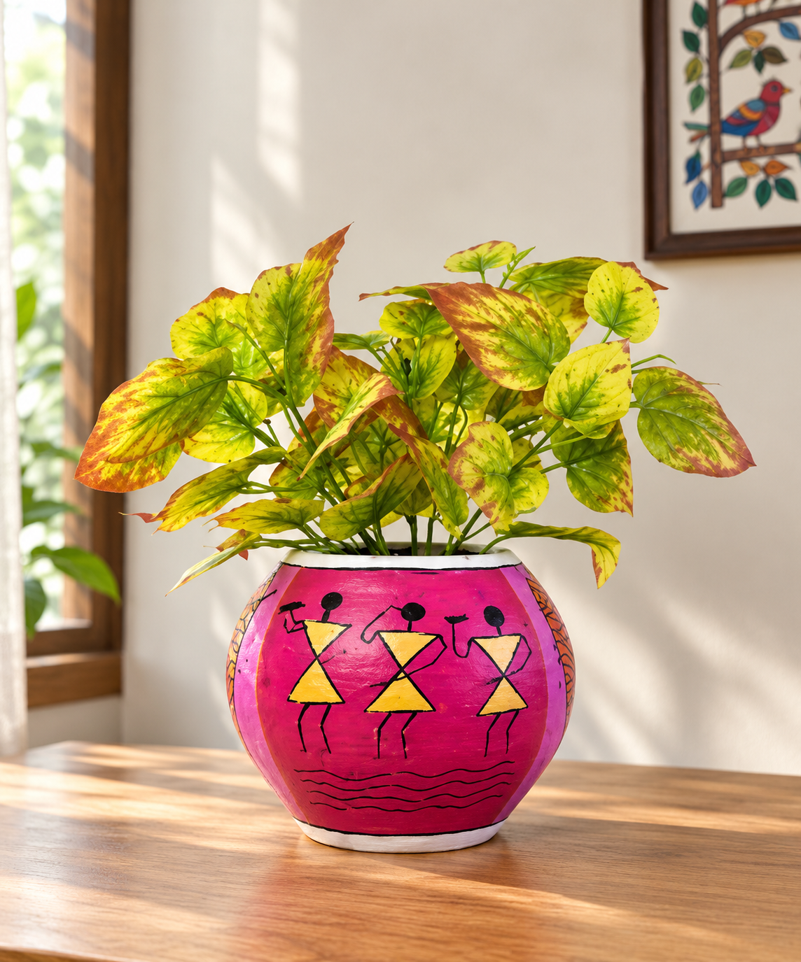 Hand-Painted Warli Art Decorative Planter Pot