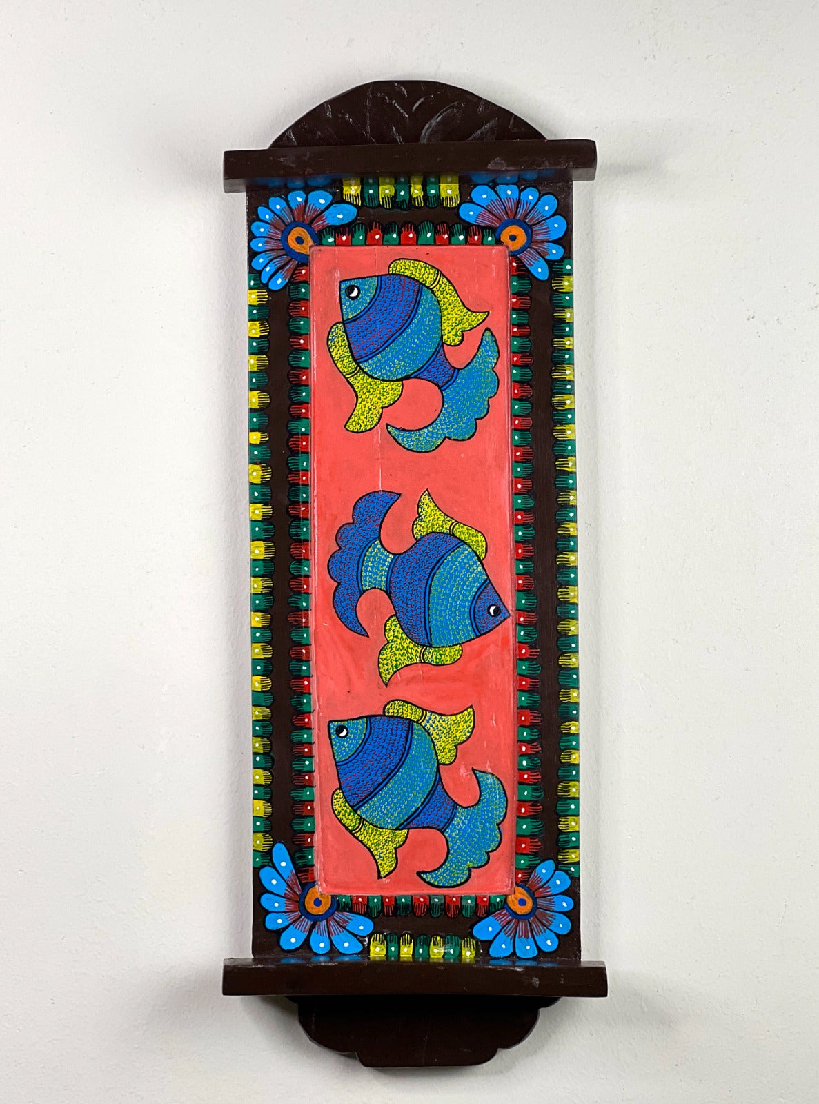 Hand crafted Wooden Wall Panel with Gond-Inspired Bird & Foliage Design