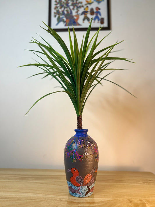 Hand-Painted Gond Art Terracotta Decorative Vase&nbsp;