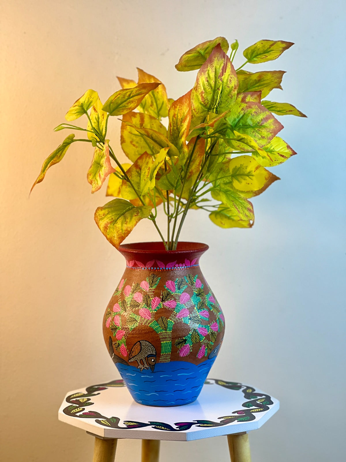 Hand-Painted Gond Art Terracotta Decorative Vase